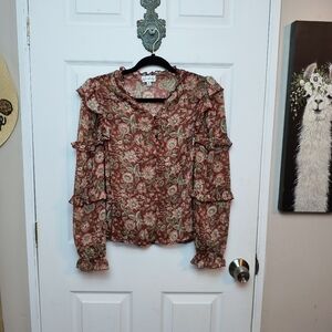 Wonderly Womens Small  Boho Spring Romantic Blouse Sheer Ruffled MSRP $64
